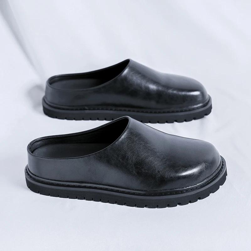 Fashion New Mens Casual Leather Sandals Leisure Walk Slippers Vacation Handmade Muller Shoes New Arrival Lazy Flats Comfy Half Drag