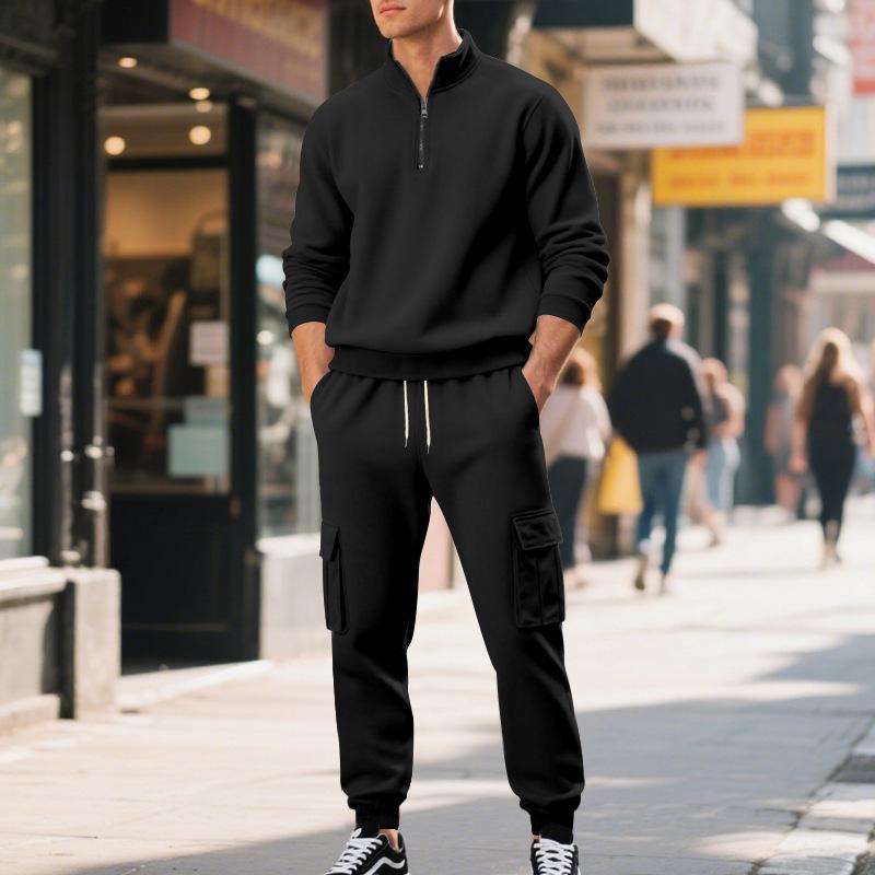 Set di pantaloni da lavoro casual da uomo Autunno/Inverno, stile vintage, foderati in pile, termici, con cerniera