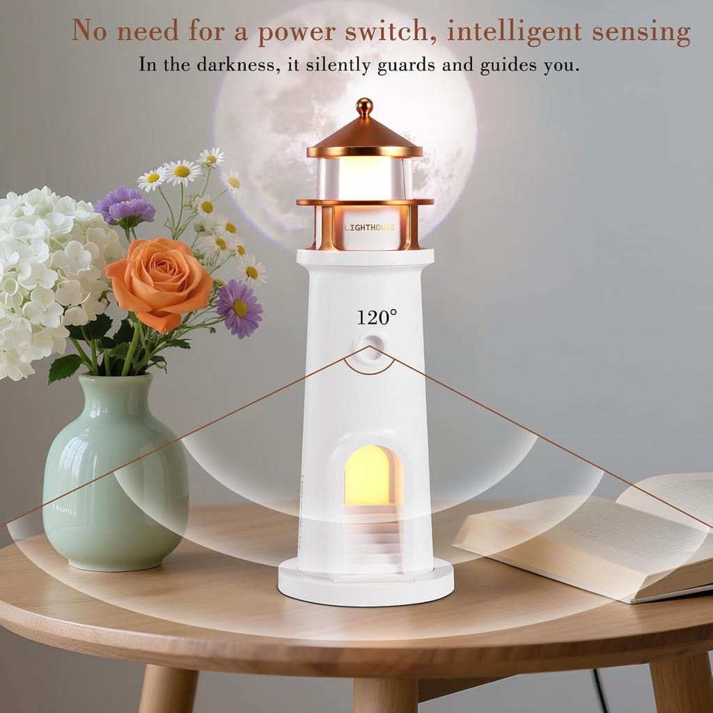 Lighthouse Lamp, Lighthouse Decoration,Lighthouses Night with Remote Control and Bluetooth, Rechargeable Moonlight Projection Lamp for Children's