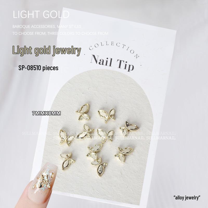 Golden Butterfly 3D Nail Art Set - 10 Pieces of Light Gold Ribbon Bow Decorations