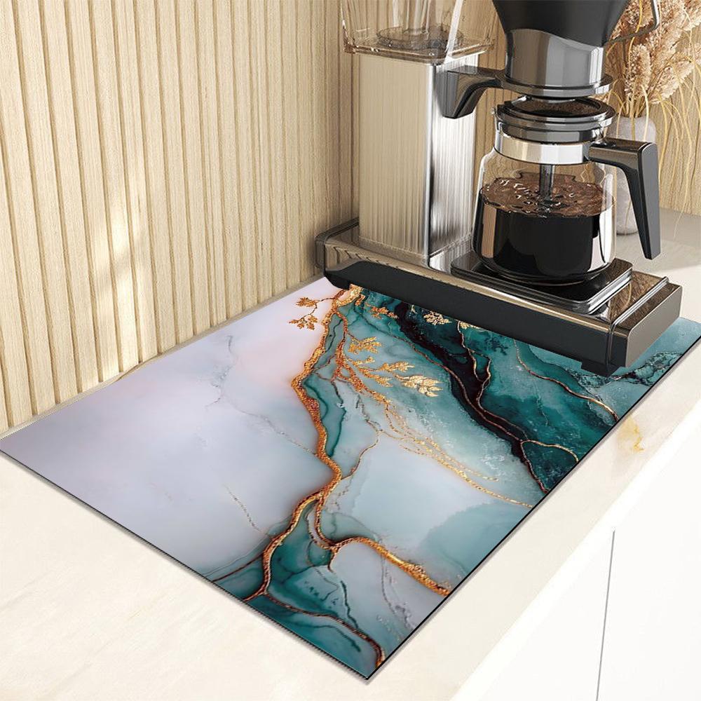

Marble Print Super Absorbent Kitchen Mat Quick Dry Non-slip Tableware Drying Mat Coffee Placemat Drain Pad 30x40cm