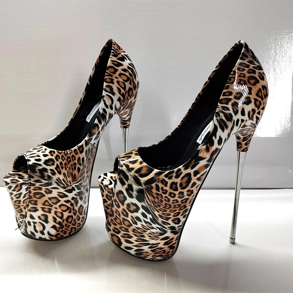 Mode Damen Plateau Pumps 22cm Hoher Absatz Mode PU Leder Gold Metallabsatz Flache Slipper Tanz Nachtclub Schuhe