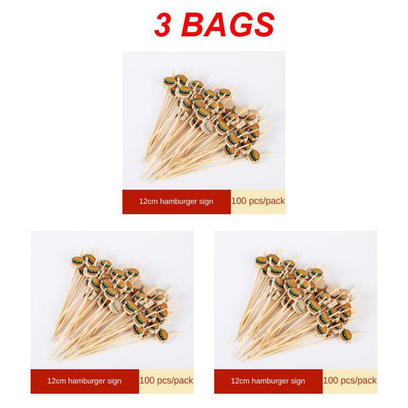 Hamburger Garnish Bamboo Stick Disposable Fruit Stick Snack Skewers Party Buffet Bamboo Food Picks Sandwich Decor