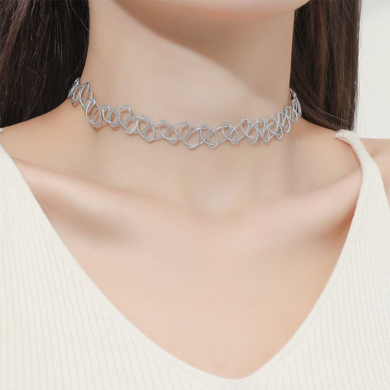 Gold Thread Fashion Short Necklace Women's Elastic Fishing Line Retro Tattoo Necklace Choker Clavicle Chain