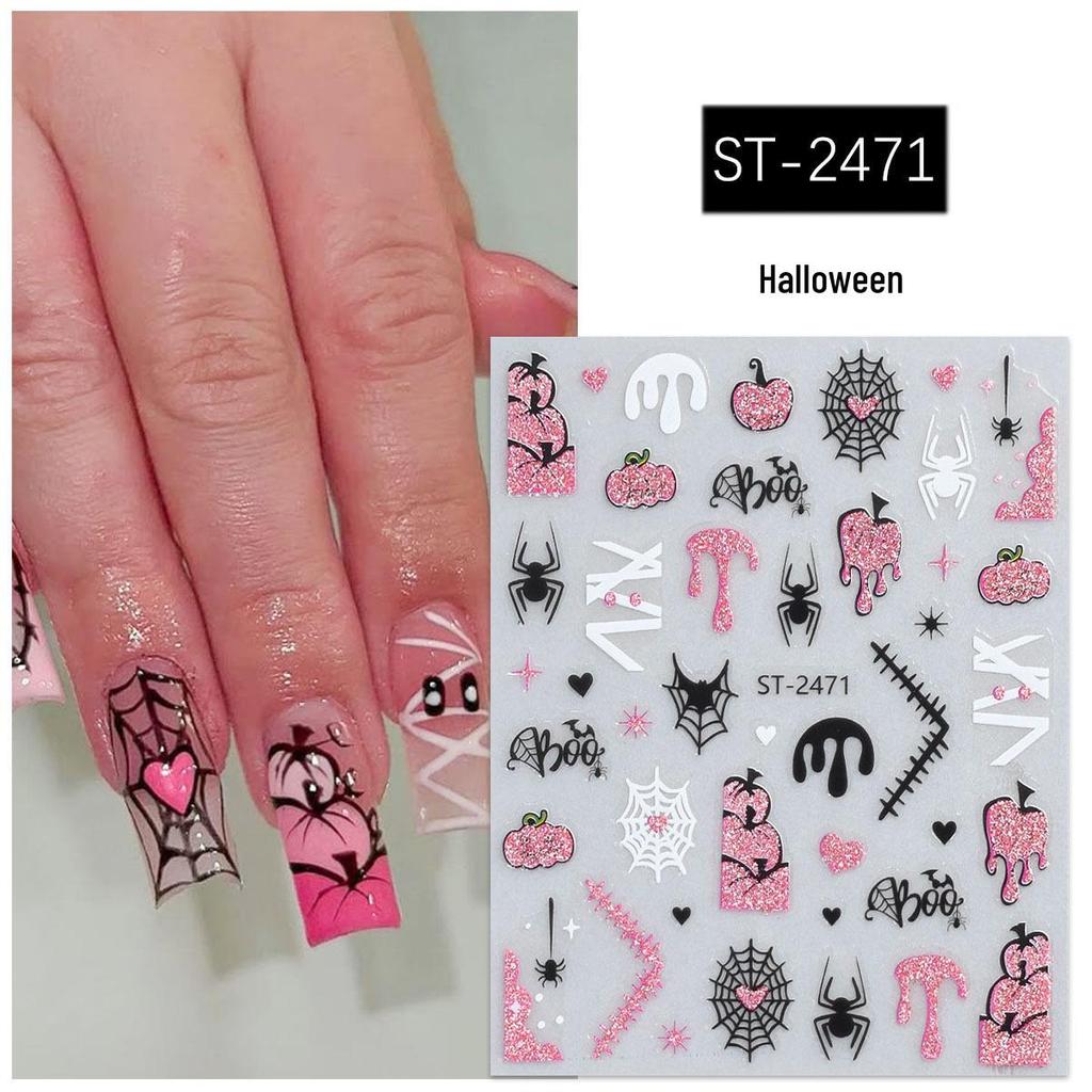 Hot Sale Halloween Nail Art Stickers: Sweet Cool Style with Spiders, Pumpkins, Ghosts, and Glitter Black Designs