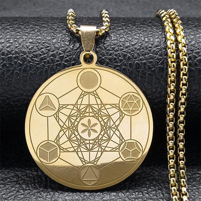 Kadınlar Erkekler için Gizemli Metatron Küpü Yaşam Çiçeği Kolye Paslanmaz Çelik Kutsal Geometri Budizm Zincir Takı