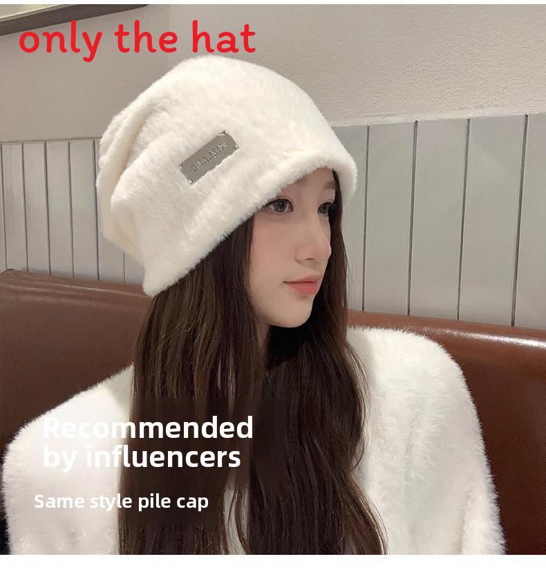 Plush Pile Hat For Women With English Letter Embroidery Winter Warm Windproof Stylish