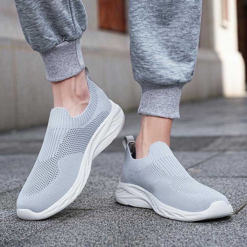 Light Breathable Walking Shoes Men's Knitted Mesh Casual Sports Shoes Soft Elastic Running Shoes Leisure Flats