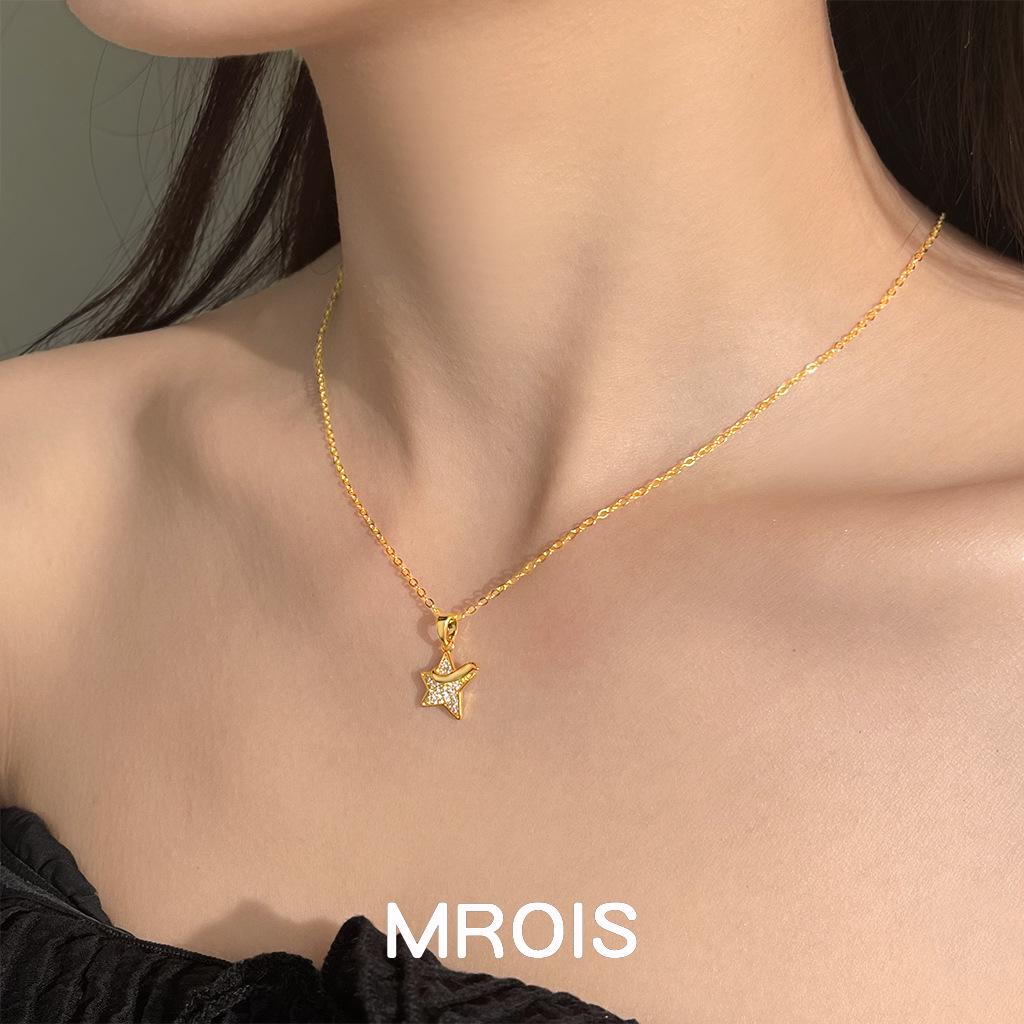 The Little Prince 18K Gold Star Necklace with Zircon, Elegant Star-Shaped Clavicle Chain for Women