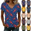 Women's Casual V Neck T Shirt Lobster and Beer Print Short Sleeve Lightweight Summer Top for Everyday Wear
