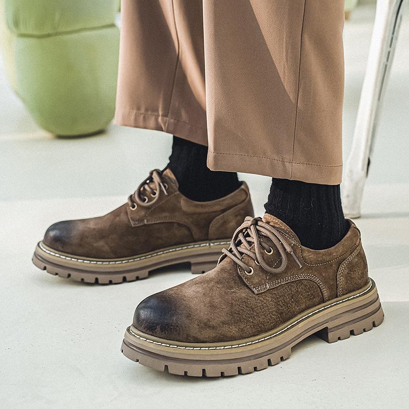 Men's trendy shoes 2024 new leather retro Martin boots men's low-top British tooling shoes casual big head leather shoes men