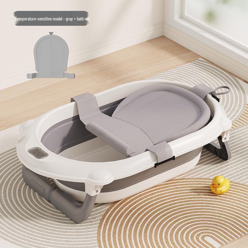 Temperature-Sensitive Folding Baby Bath Tub with Mat, PP + TPE Materials