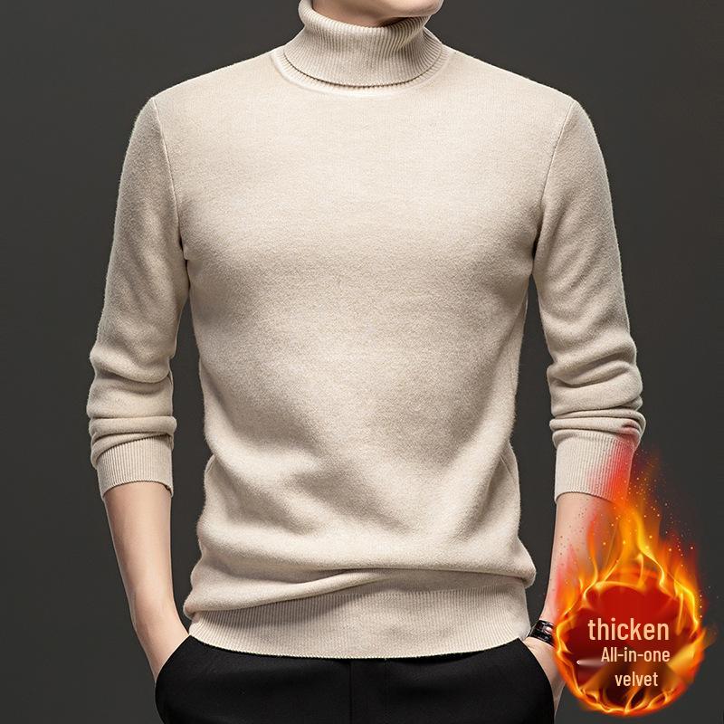 

Men s Winter Thickened High Collar Velvet Sweater - Solid Color Knit Base Layer for Young & Middle-Aged XL (65-75kg) верблюд