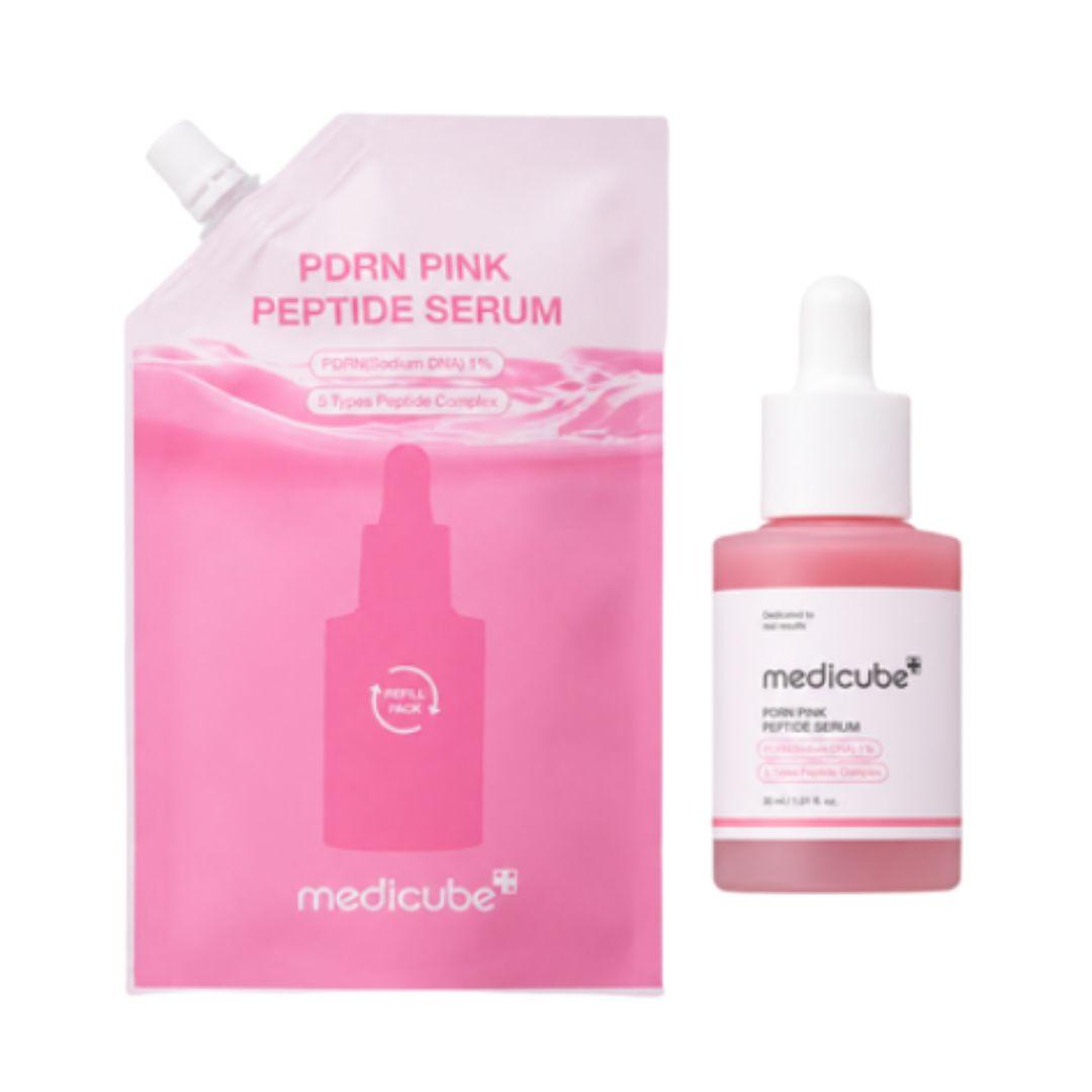 MEDICUBE PDRN Pink Peptide Ampoule Skin Repair & Firming Care Set (Main Product + Refill) 80ml