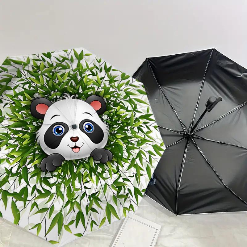 1PC panda plant Automatic Open/Close Umbrella with Windproof, 8-Rib Sturdy Canopy, Durable Ribs, Fashionable Design, Outdoor Accessory, Fun Prin, Holi