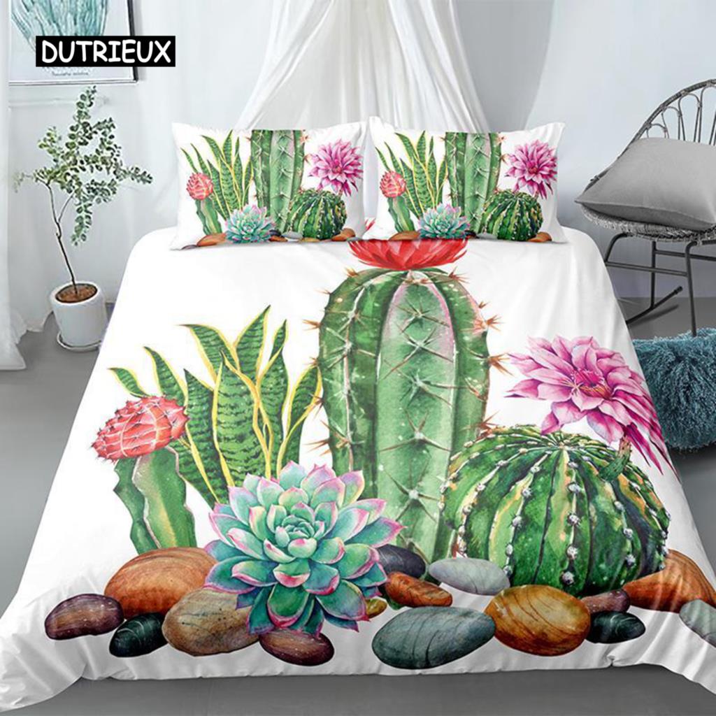 Cactus Duvet Cover Set Exotic Plant Prickly Pear Succulents Bedding Set Kids Teens I Love Cactus King Size Polyester Quilt Cover