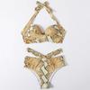 Snake Skin Print Two Ruched Wrap Women Crop Up Bikini Push Front Swimwear Female Bathers Bathing Swimming Swim Suit Tankinis Set