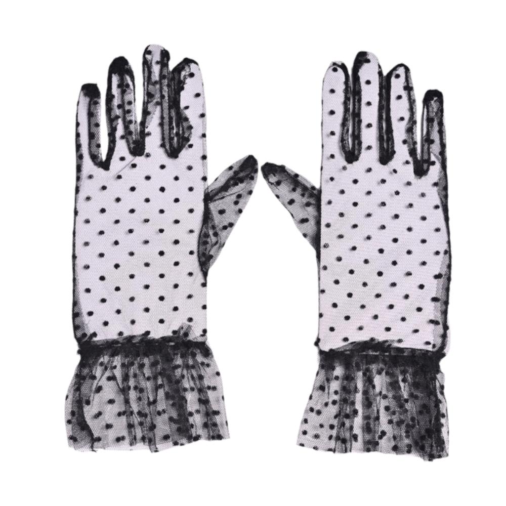 Fashion Ultra Thin Tulle Polka Dot Gloves Full Finger Breathable Lace Mesh Gloves Transparent Wedding Party Mittens UV Sunscreen