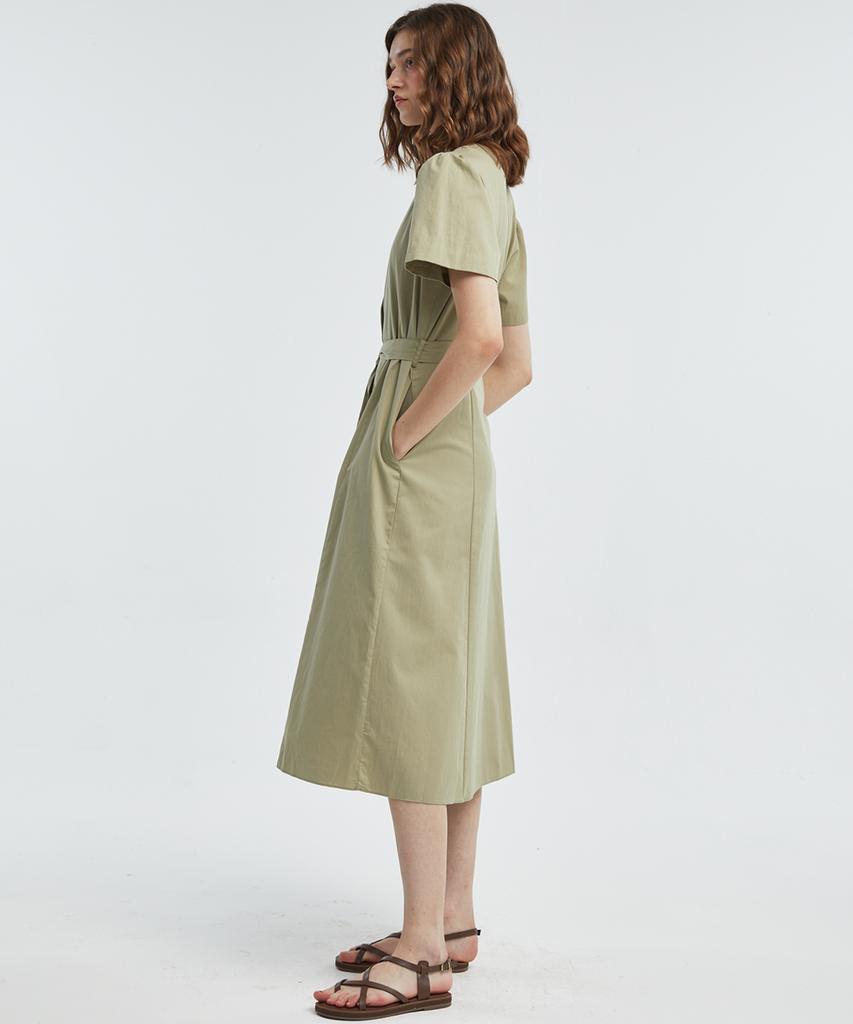 Manavis Seven V-Neck Shirt Dress [Light Khaki]