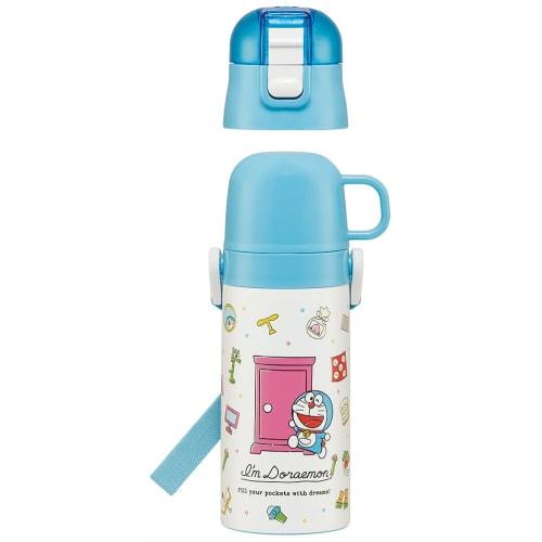 Skater Children's Water Bottle, 2-Way, 420ml (Direct Drinking) or 350ml (Cup Drinking), Sanrio "I'm Doraemon" Design, Small Capacity, Stainless Steel,
