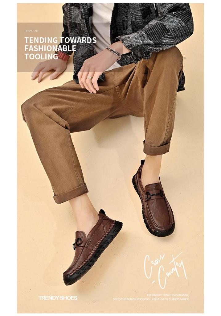 Men's Wide Fit Genuine Leather Slip-On Business Casual Shoes, Soft Sole, Large Sizes 45-46