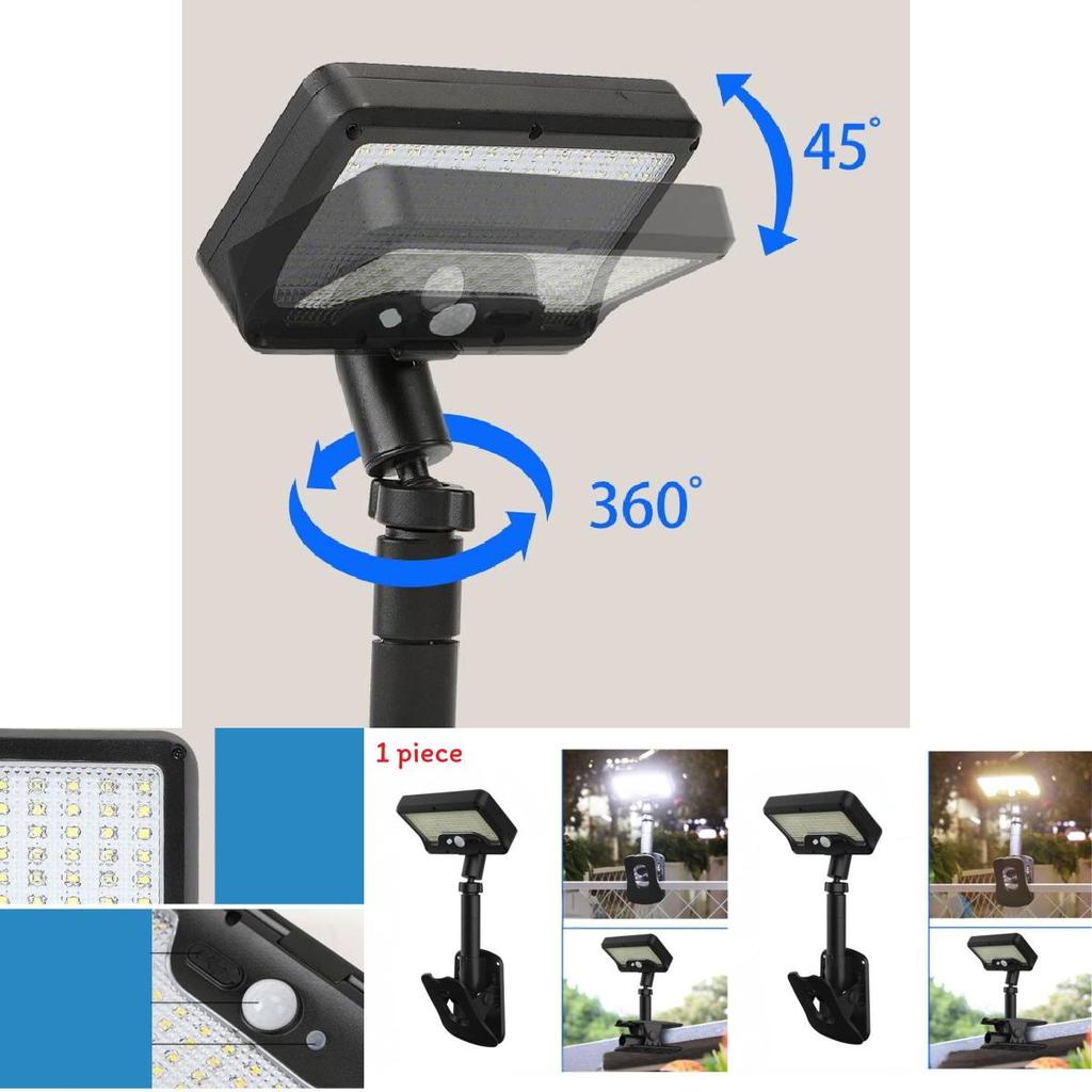 Solar Powered Led Clamp Light For Outdoor Garden Patio Lawn With Motion Sensor
