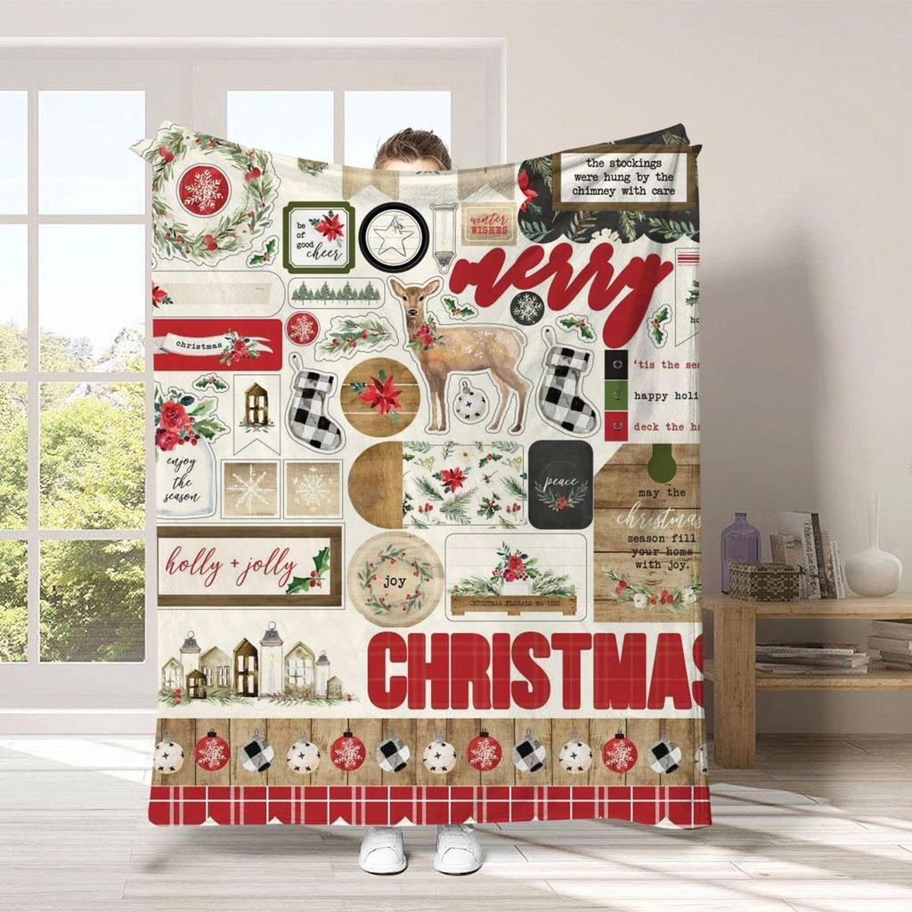 Christmas cartoon digital-printed polyester Bedroom velvet flannel cover blanket Fleece soft sofa cover blankets for beds