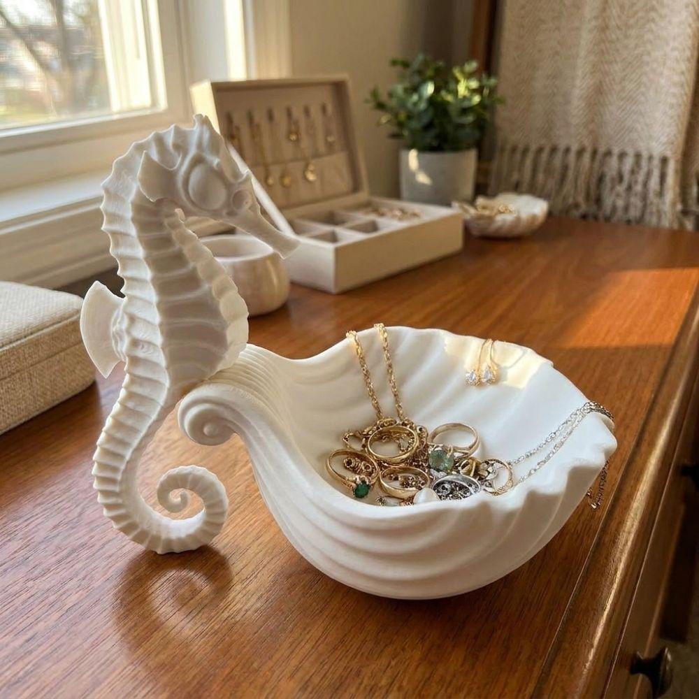 Cute Jewelry Display Stand Plastic Rings Holder Unique Seahorse-Shaped Storage Tray Home Ornaments