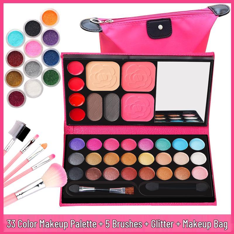 "Kit de Machiaj pentru Începători": Paletă Fard de Ochi, Blush & Pudră pentru Studenți și Spectacol de Scenă de Ziua Copilului"