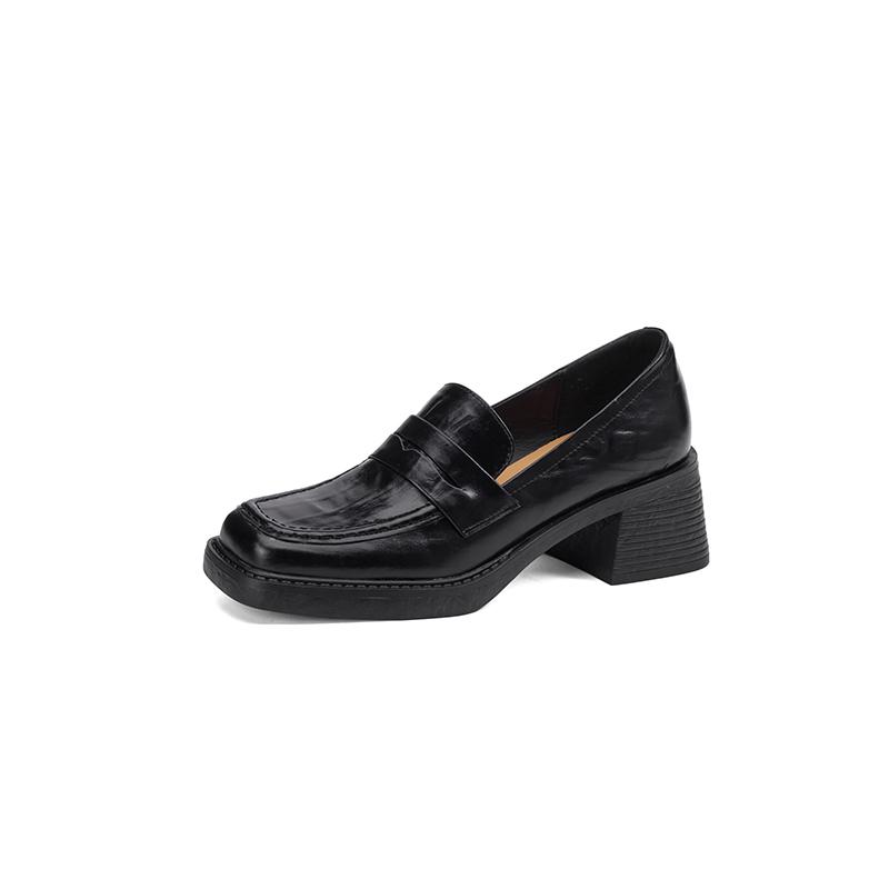 Fashion New Spring/autumn Genuine Leather Women Shoes Square Toe Loafers Shoes for Women Fashion Retro Chunky High Heels Women Pumps