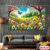 2D flat 1pc Vibrant spring meadow party polyester banner - colorful flowers and lush green plants design, photography ba