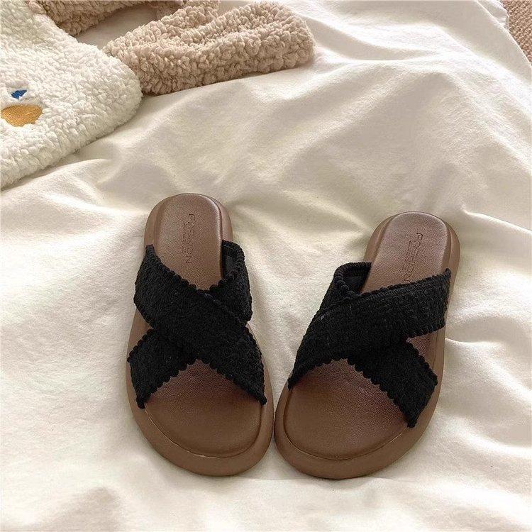 Bohemian island style French gentle platform slippers women wear non-slip beach slippers in summer