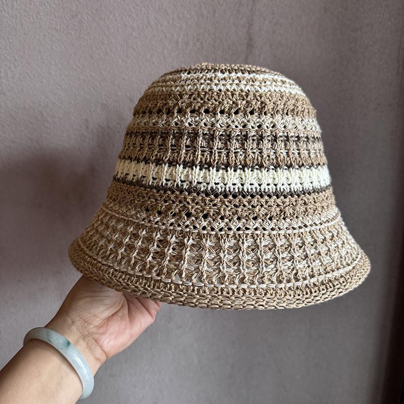 Women Wide Brim Woven Fisherman Hat With Polyester Material For Gift Summer