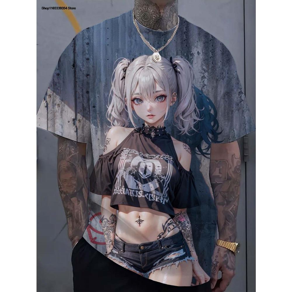 Cartoon sexy girl pattern men's T-shirt 3D printing