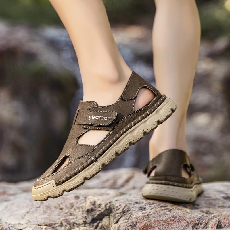 Yearcon Men's Breathable Leather Beach & Driving Sandals