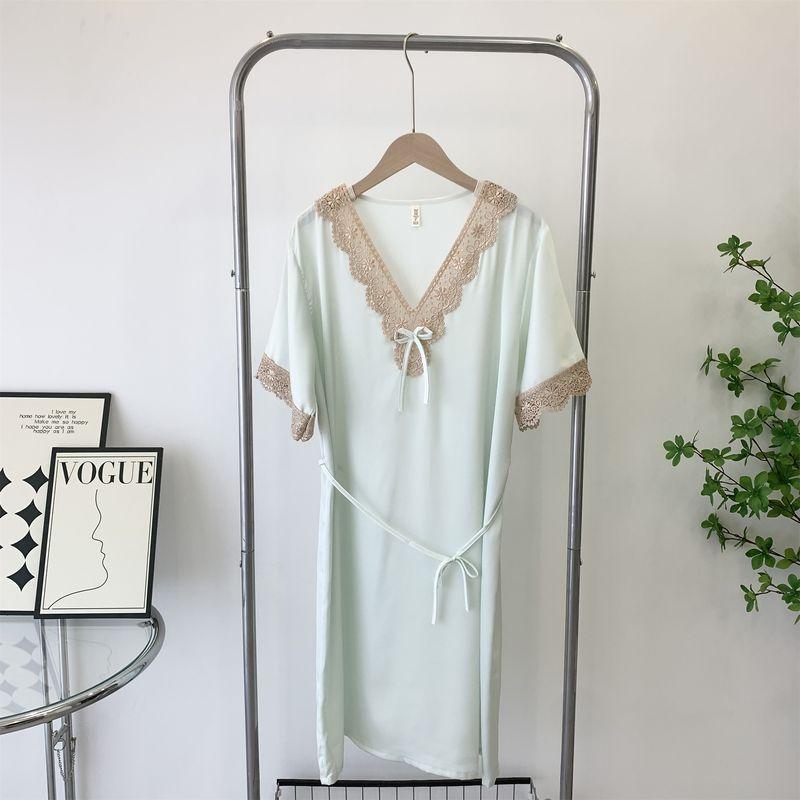 Special Offer Silk Nightdress Pajamas Women's Spring and Summer Thin Ice Silk Nightdress Pullover Dress Silk Mid Length Long Length
