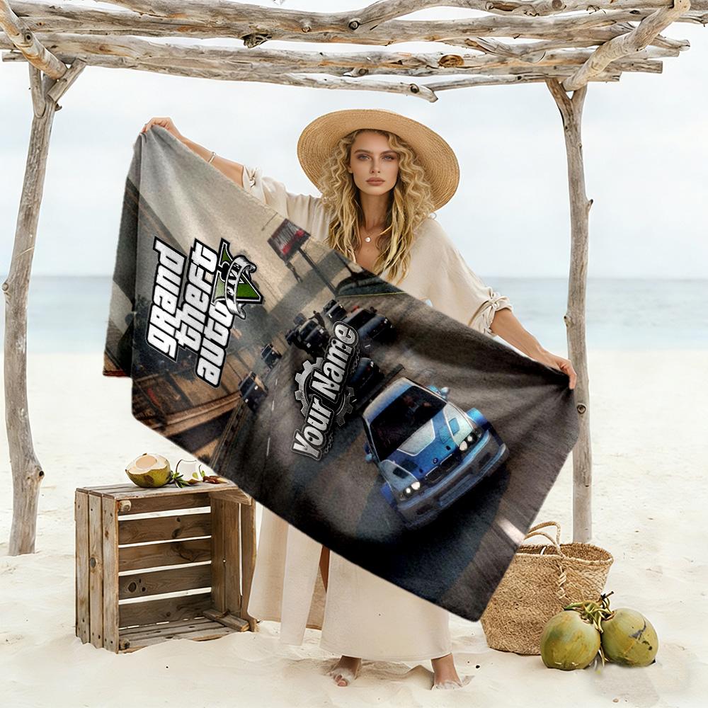 Gta Customizable Name Beach Towel Super Soft & Absorbent Suitable for Swimming Gym Camping Yoga Vacation