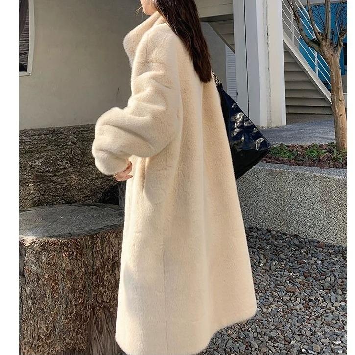Women Faux Fur Coat Solid Long Fur Coat Fluffy Luxury Loose Casual Stand Up Collar Fur Coat Outerwear Winter