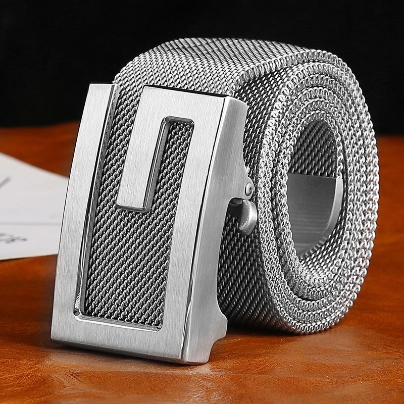 

Inside 304 stainless steel belt buckle head Men s belt buckle Outdoor self-defense Full metal belt chain Trendy men s leisure 140cm