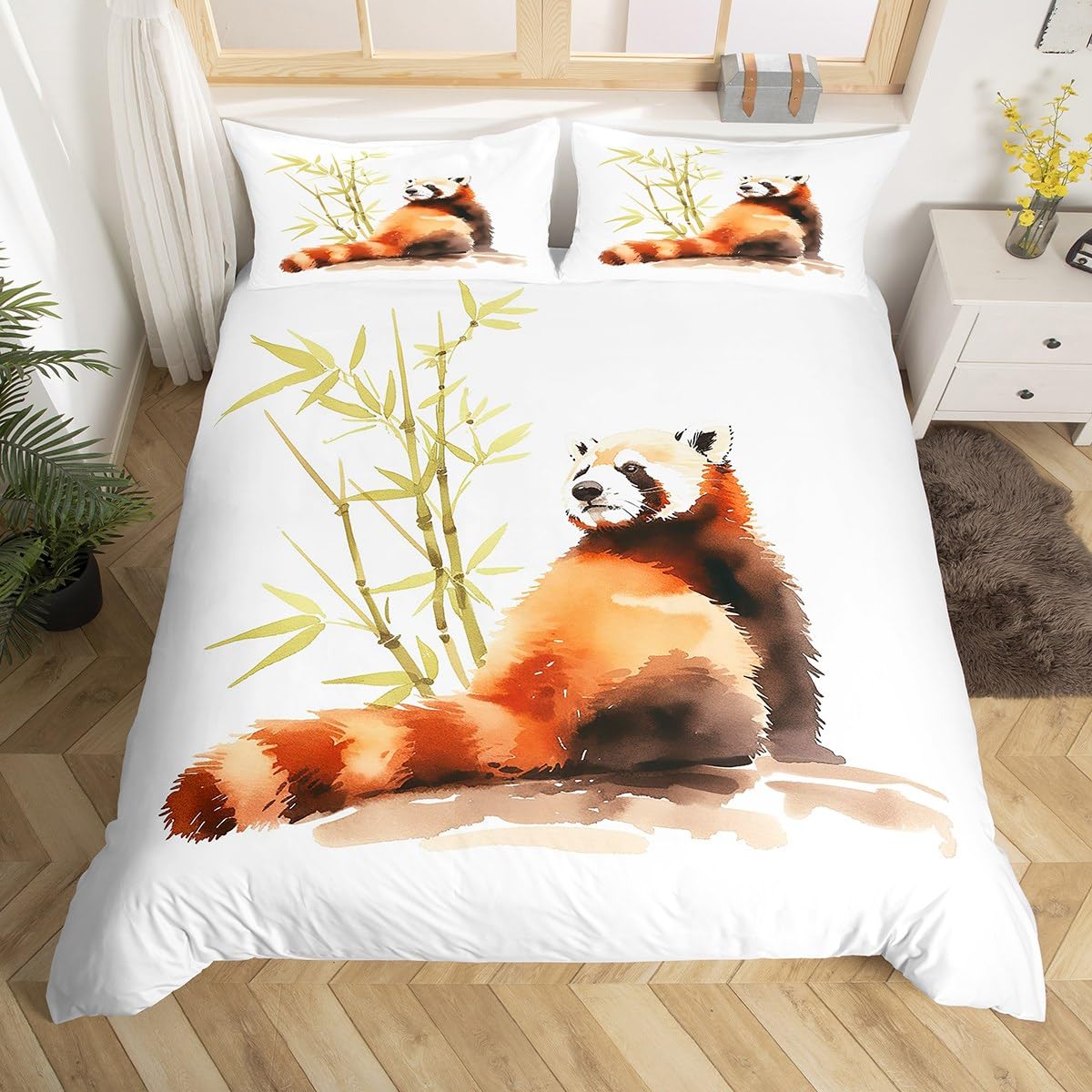 

Kawaii Red Panda Duvet Cover Sets Queen King Size Lightweight Quilt Covers Bedroom Decor Cute Animal Bedding Sets No Comforter EU Single(135x200cm)