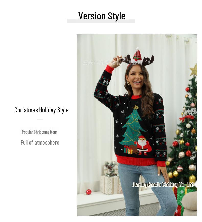 Women's Christmas LED Knit Sweater: European & American Style, Round Neck, Santa Claus & Christmas Tree Jacquard Design
