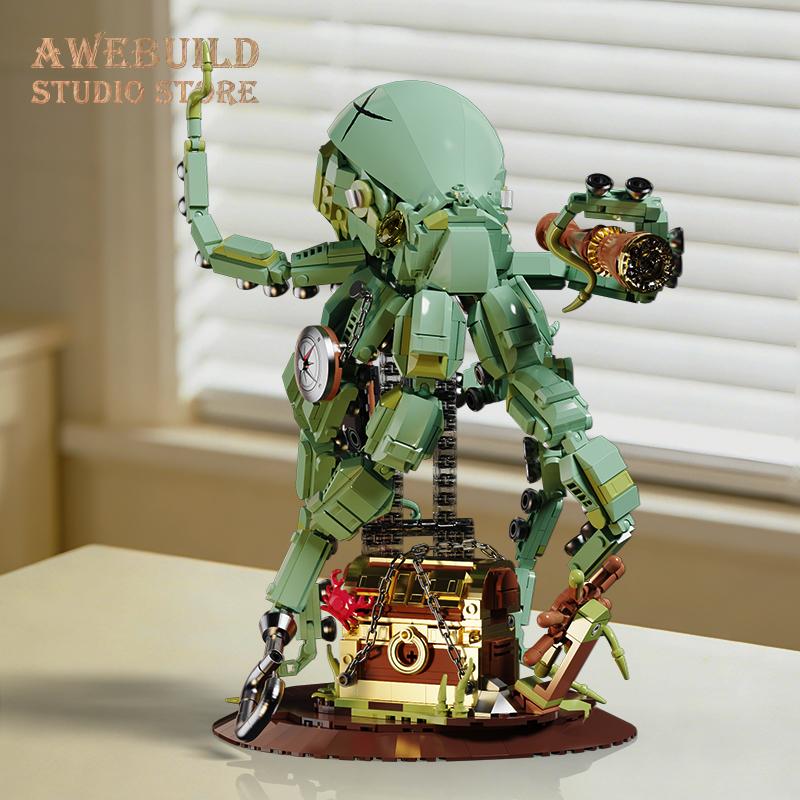 NEUER Piraten-Oktopus MOC Bausteine Kreatisches Meeresungeheuer DIY Steine Puzzle Spielzeug Tier Tiefsee Montage Modell Erwachsener Kind Geschenk