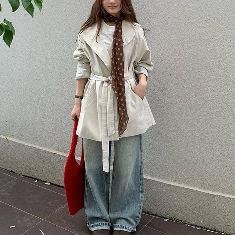 Womens Black Stand Collar Trench Coat 2026 Korean Style Slim Fit Casual Mid Length Outerwear Petite Women