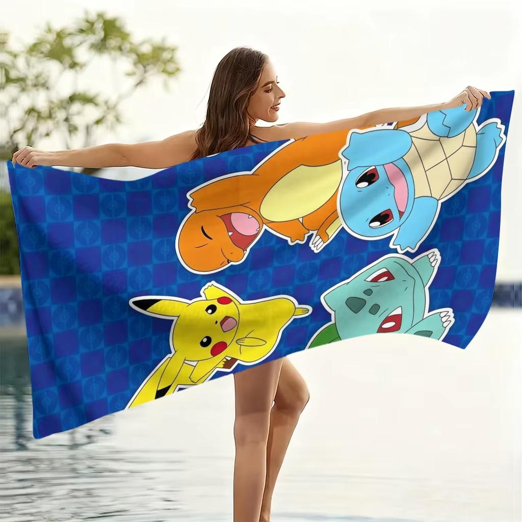 Trendy Pokemon Print Beach Towel,Soft Microfiber Lightweight Quick Dry,Oversized for Travel Camping,Pikachu&Decor Towel for Kids