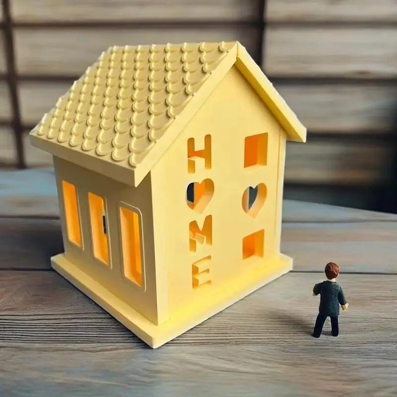 A Top Quality Love Cabin Candlestick Silicone Mold Hollow Love House Night Light Lampshade Plaster Mold Cement Candle Holder
