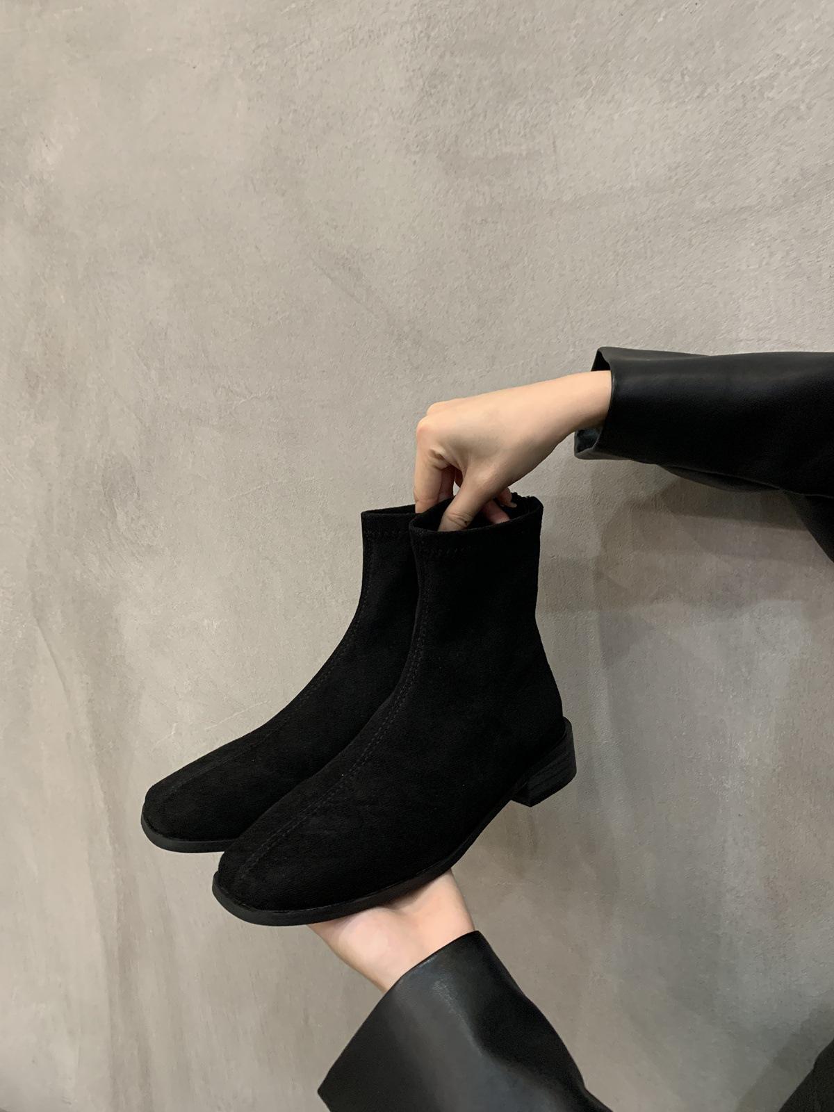 

Модные в стиле ретро тонкие сапоги на толстом каблуке популярные в этом году короткие сапоги французские осенние и зимние замшевые короткие женские сапоги сапоги Martin 39