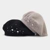 Berretto Elegante di Lana di Lusso per Donna Berretto Francese con Strass Cappello Invernale Caldo Morbido Berretto in Angora Cappello da Artista Logo Personalizzato