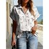 Floral Print Womens Loose Fit Short Sleeve V-Neck Top - Sleeveless Button-Free Casual Shirt Street Style
