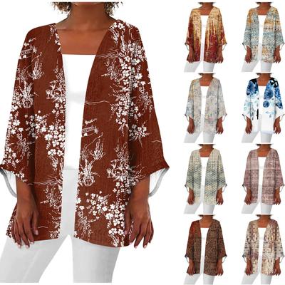 Women's Casual Fashion Retro Printed Lightweight Medium Length Jacket Cardigan