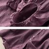 Spring Summer Lantern Sleeve Cotton and Linen Shirt Women's Literary Retro V-neck Casual Top